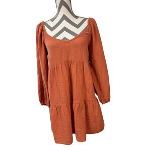 Billabong Gauze Tiered Mini Dress Rust Orange Size Sweet On You Boho Beach Med